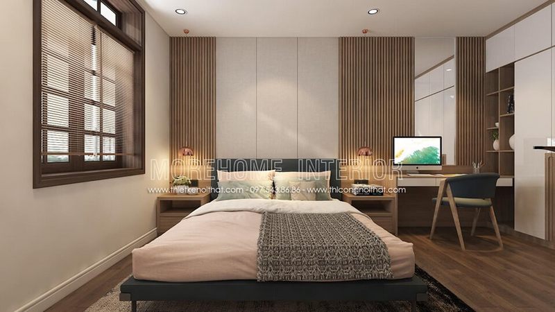 Giường ngủ gỗ công nghiệp đơn giản với gam màu đen kết hợp với chân inox là sự lựa chọn hoàn hảo cho những ai muốn có một phòng ngủ đẹp và hiện đại.