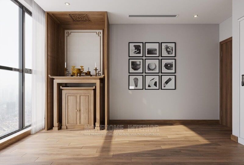 Nội thất phòng thờ của các căn hộ hiện đại được thiết kế theo phong cách hiện đại.