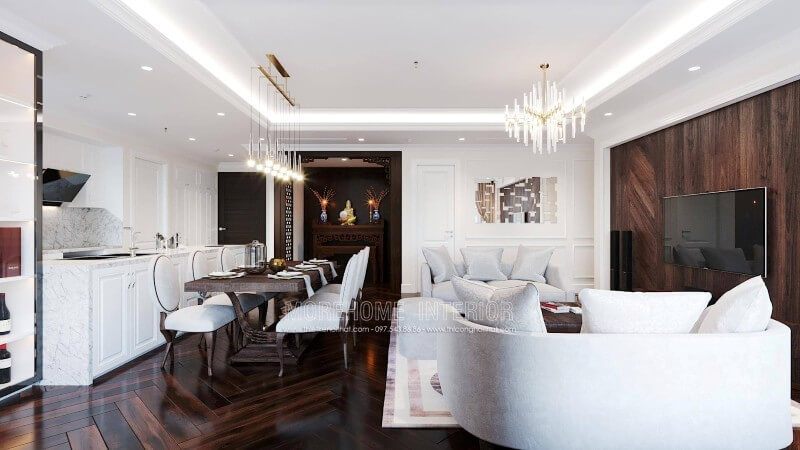 Thiết kế nội thất phòng bếp cho căn hộ Emerald Mỹ Đình để đáp ứng nhu cầu tiện nghi của người dân.